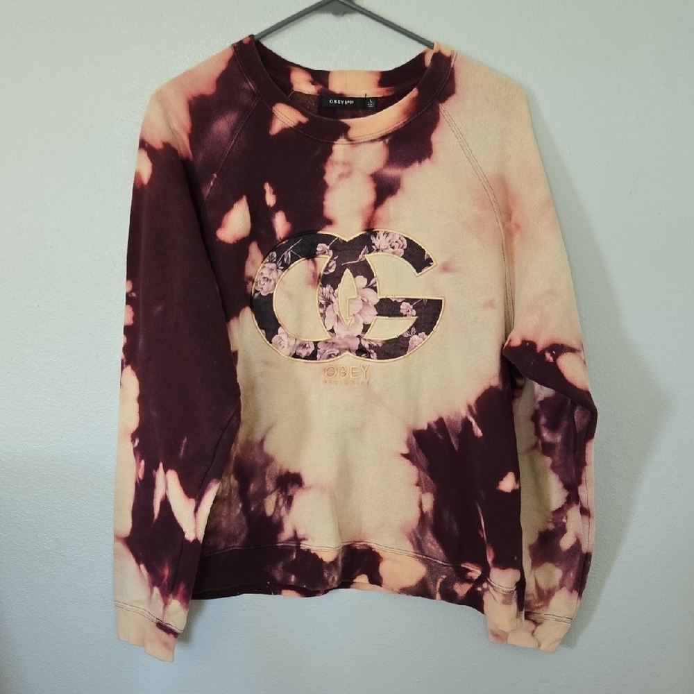 Obey Maroon Tie Dye Sweatshirt Size Large